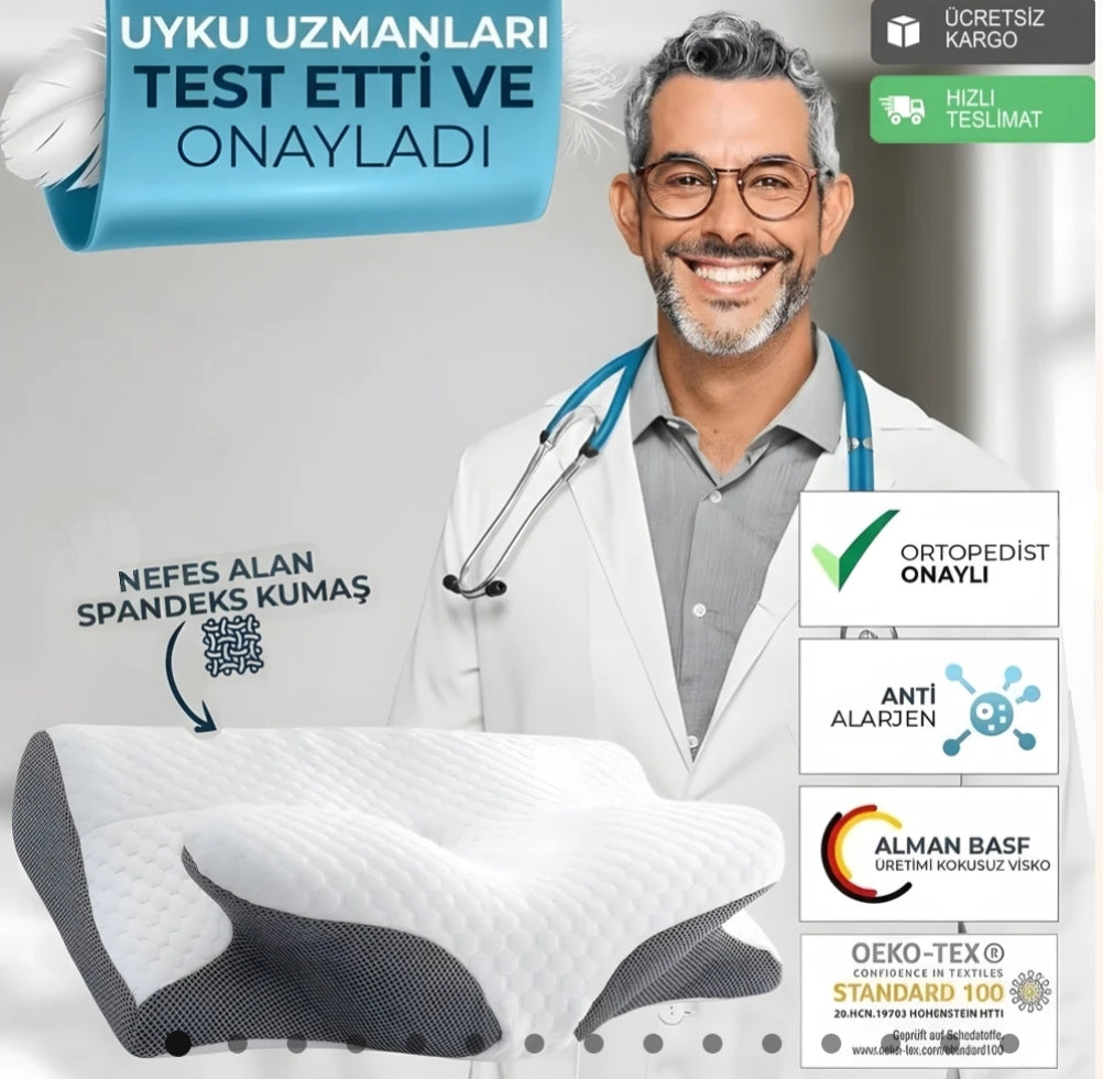 Konfor™ Ortopedik 100% Visko Boyun Destekli Tedavi Yastığı